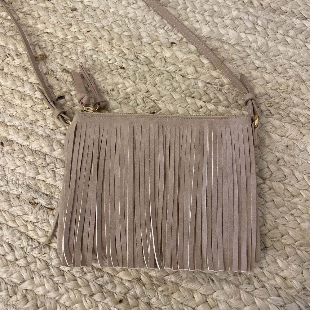 Mauve fringe crossbody bag